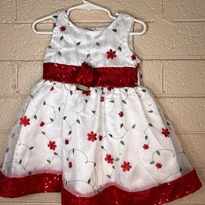 Youngland White Dress with Red Floral Design
